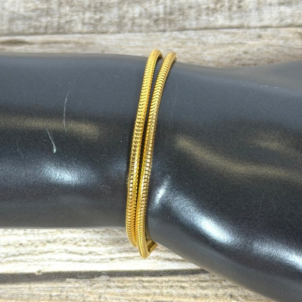 VTG 1950s Crown Trifari GoldTone Double Strand Snake Chain Bracelet T Logo Charm - Picture 12 of 15